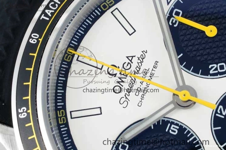 0706 TopPick Speedmaster Racing Master SS HKF Best Edition White Black Dial on Black Rubber Strap A 7813